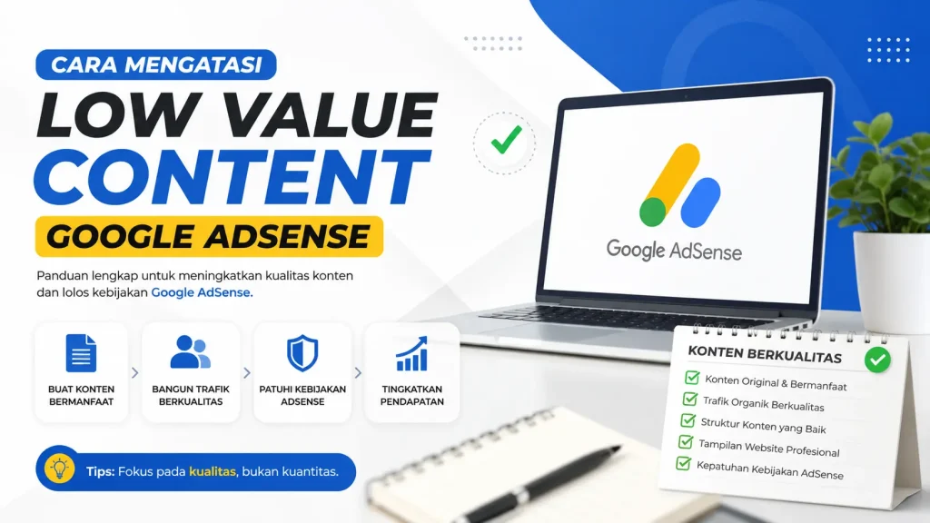 cara mengatasi low value content google adsense